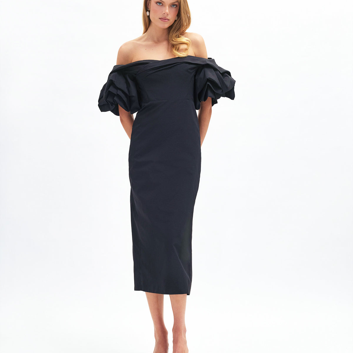 black tie off the shoulder dress Ever-Pretty Elegant Back Tie Satin Ruffle Sleeve Evening Dress for Special Occasions